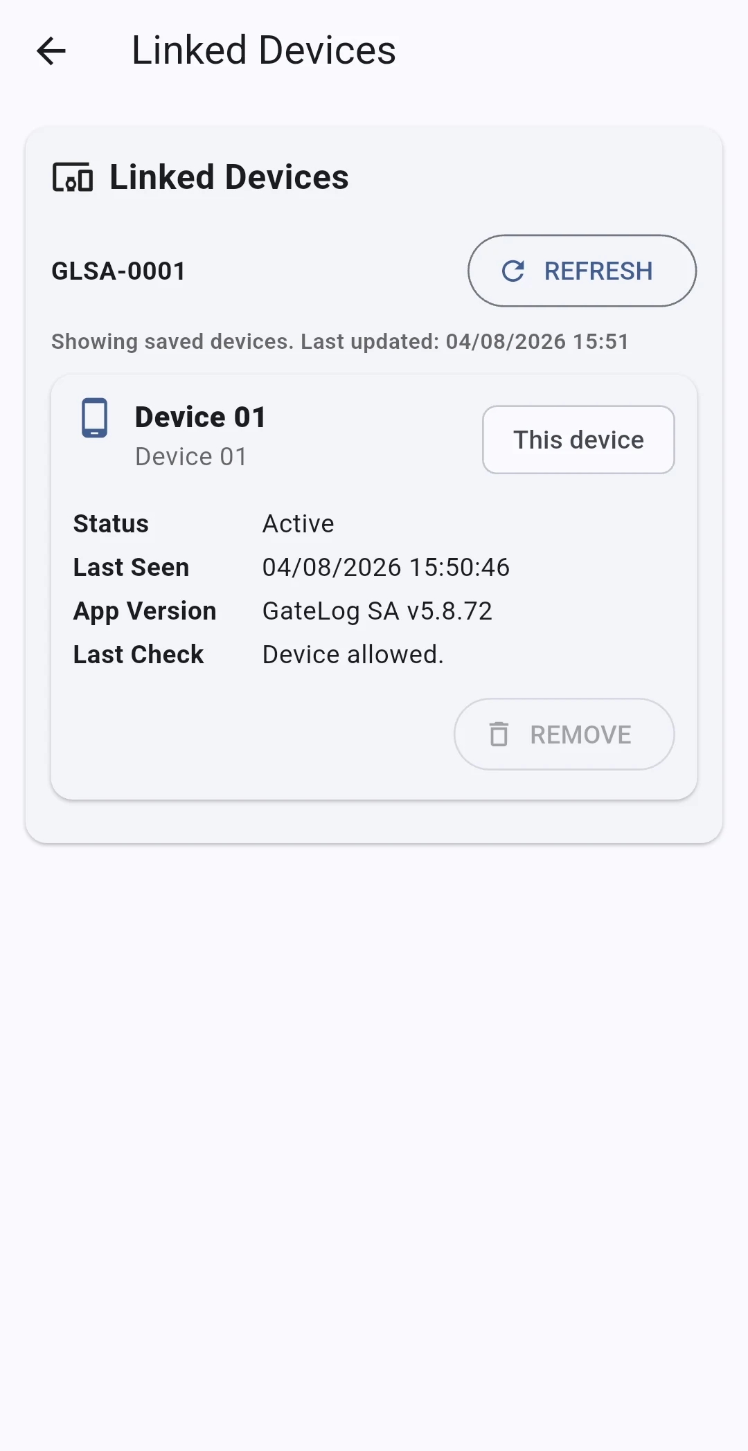 GateLog SA linked devices page