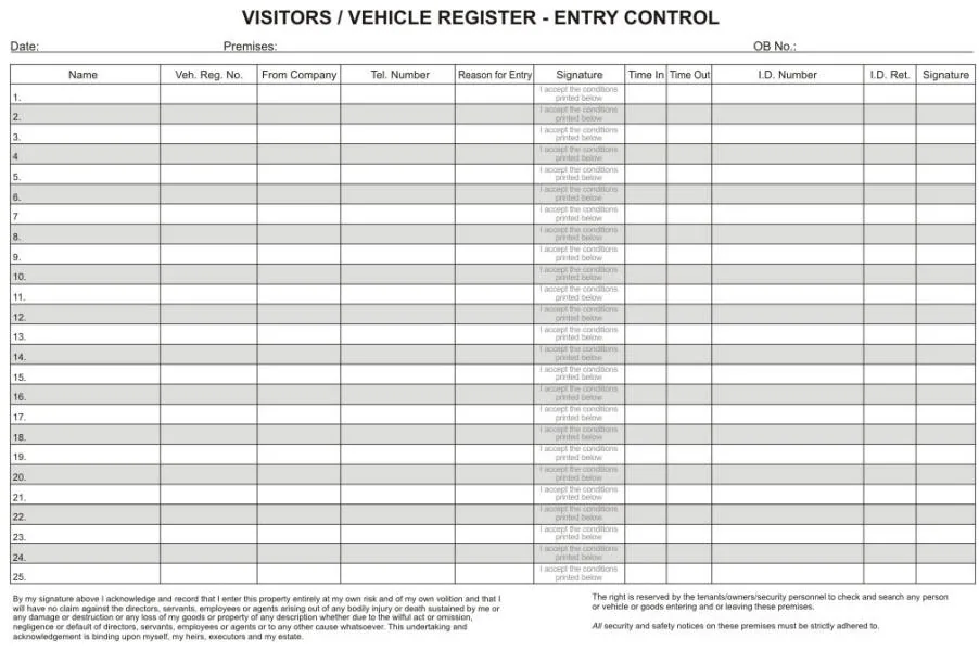 Visitors vehicle register